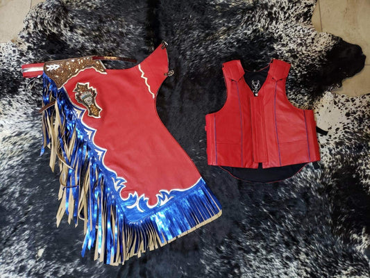 Adult Bull Riding Chaps w/ Vest Set Semi Custom